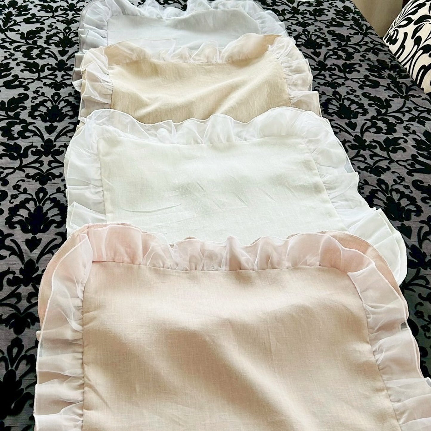 Linen & Silk Frill Napkin with Cotton Pearl Tassel | LA ROSE BLANCHE