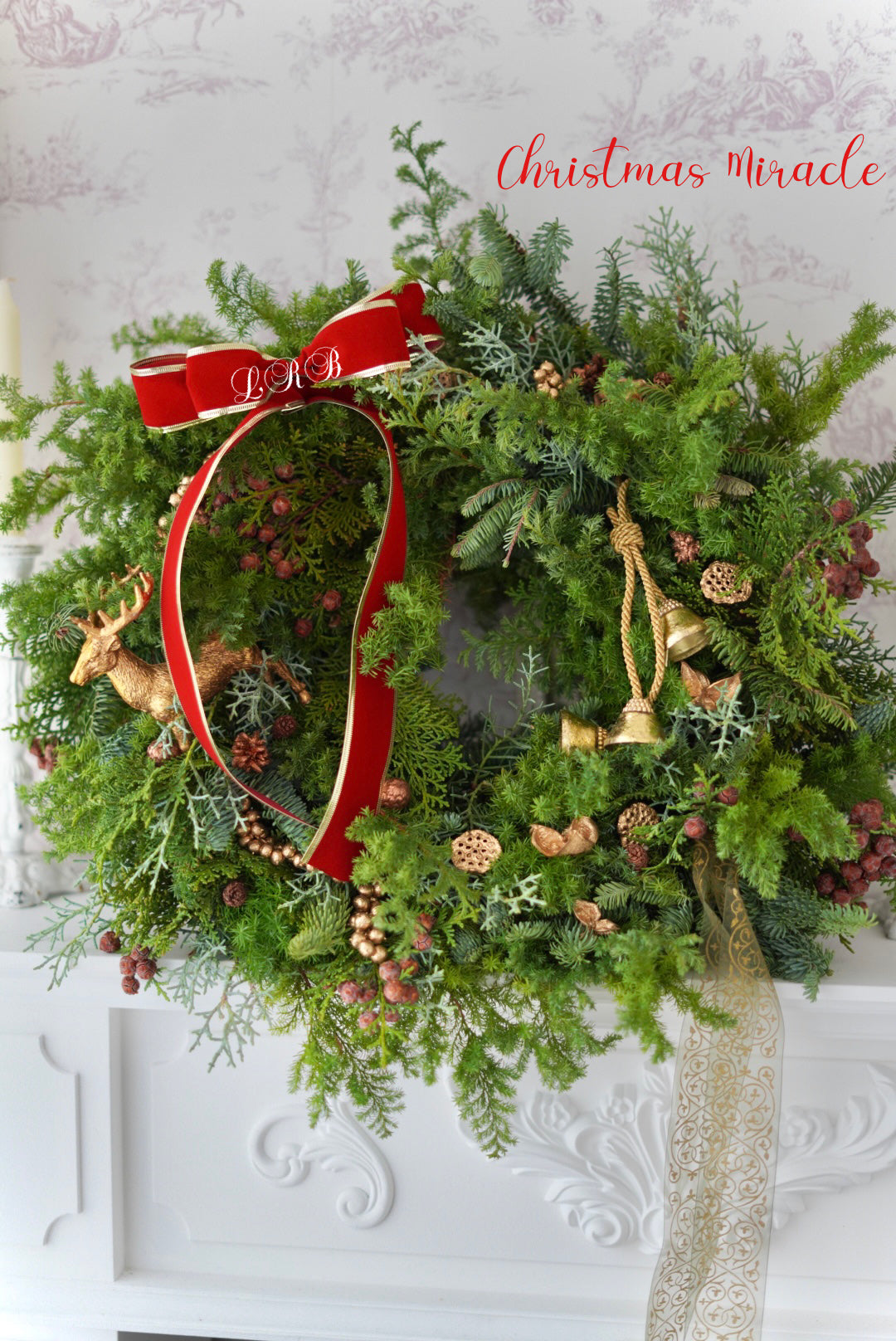LRB’s Christmas Wreath — Natural Evergreen Elegance with Burgundy Ribbon